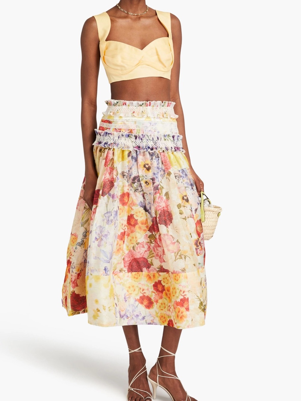 Zimmermann Floral Linen Silk Tiered Midi Skirt Size 1 NWOT